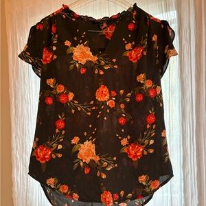 41 Hawthorn Black and Orange Floral Blouse